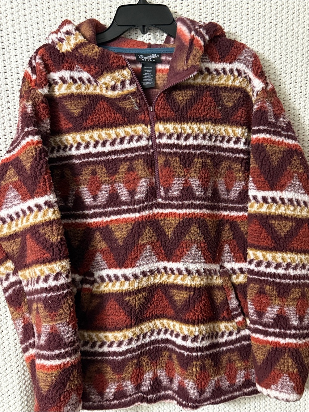 Wrangler Zip-Up Sherpa Pullover - Rust, Brown, Gold Pattern